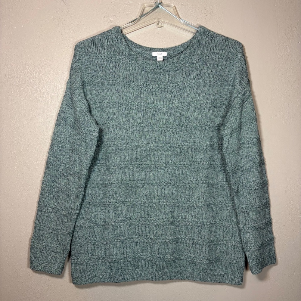 Pure Jill J. Jill Womens Medium Green Marled Cotton Textured Knit Sweater 334991
